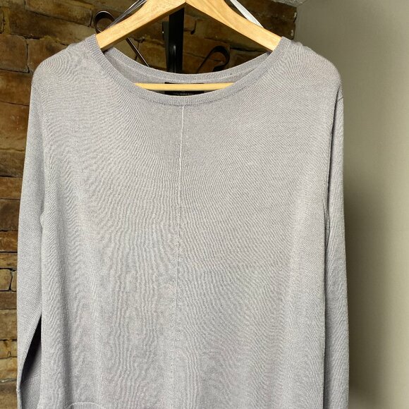 100% Certified Merino Wool 3/4 Sleeve, Grey Sweater round neck - Picture 1 of 4